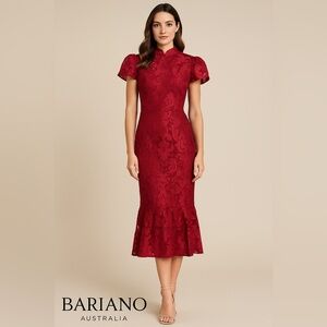 NWT Bariano Australia Red Jacquard Brocade Short Sleeve Gown – Size 4